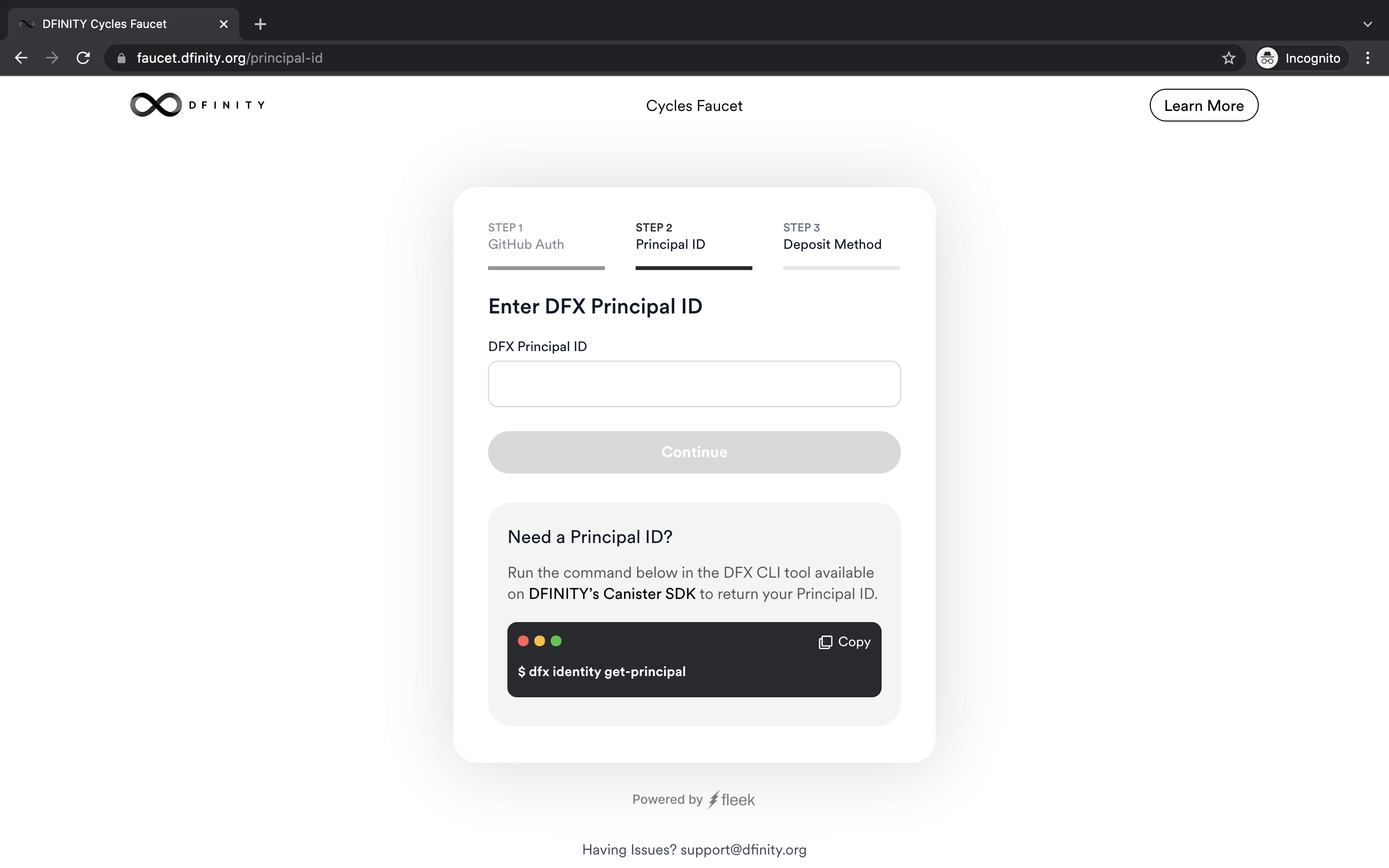 Enter a Principal ID