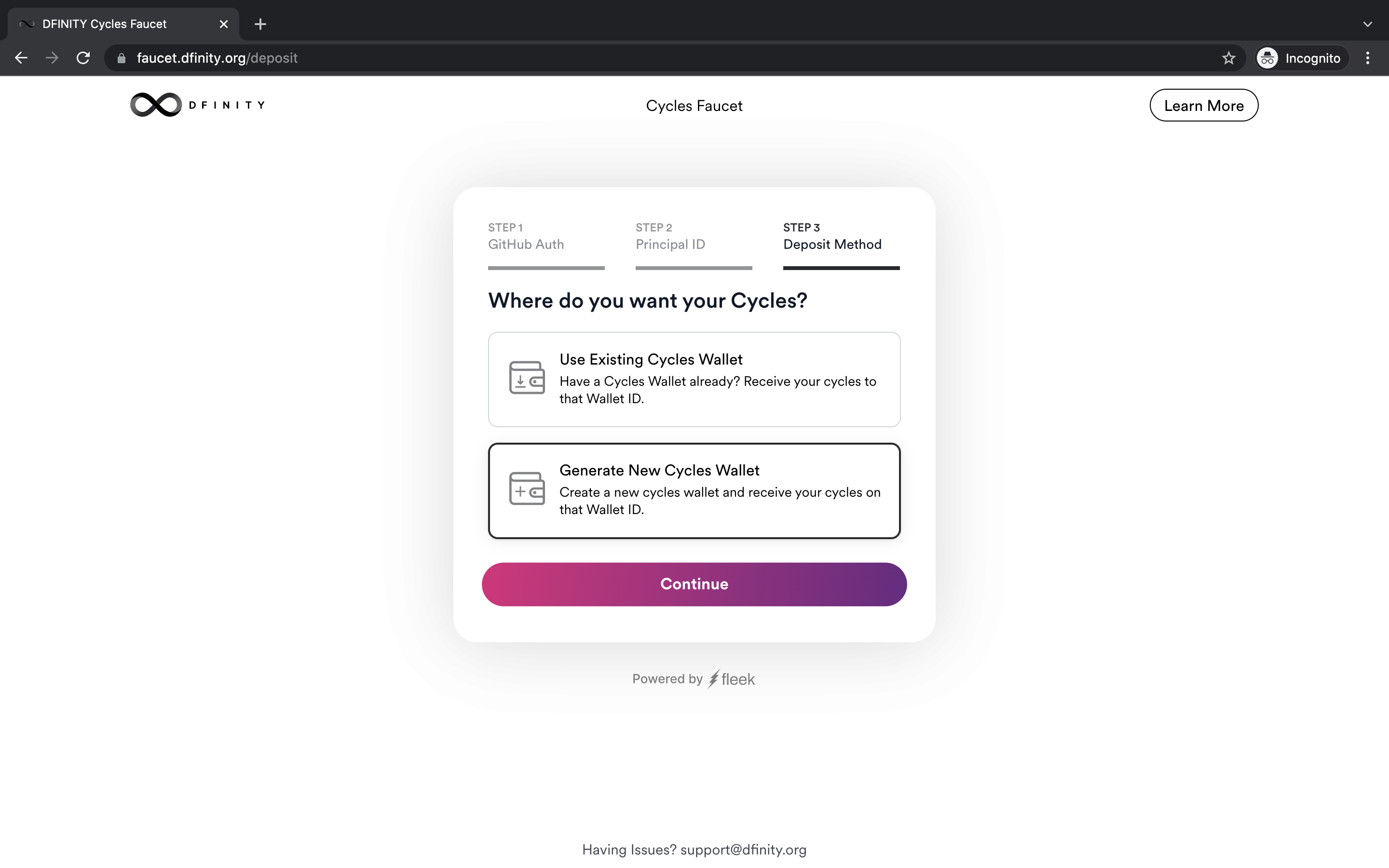Generate New Cycles Wallet